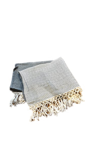 Gray and White Handwoven Blanket | Tunisian Artisans